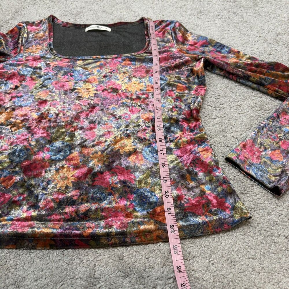 Natural Life Velvet Floral Danielle Square Neck Long Sleeve Top Size M - Picture 7 of 9